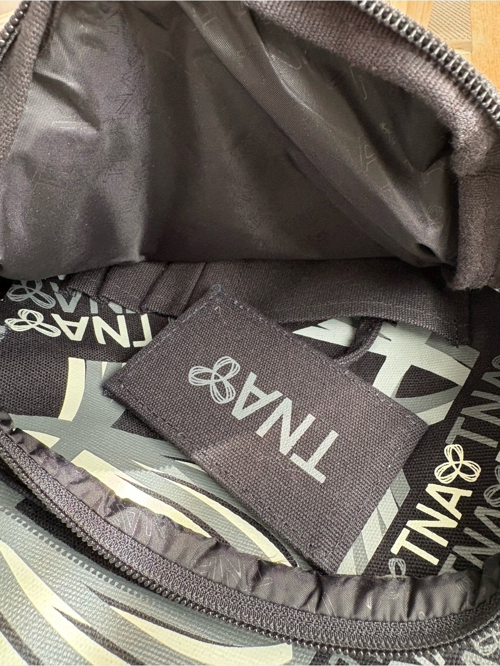 TNA Aritzia Black Monogram Logo Backpack with Rain Cover Y2K 2000s Pockets - Picture 8 of 8